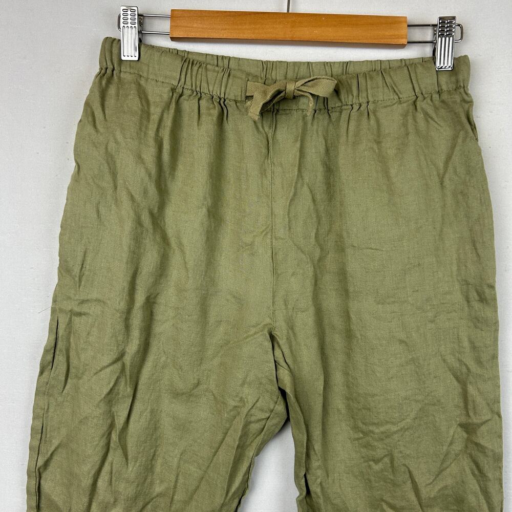 Quince Linen Elastic Waist Pull On Pants Olive Green Women's Size S - Picture 2 of 9
